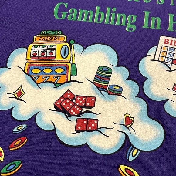 Vintage Crew Neck “If There’s No Gambling in Heaven I’m Not Going” Women’s Small - Picture 3 of 6
